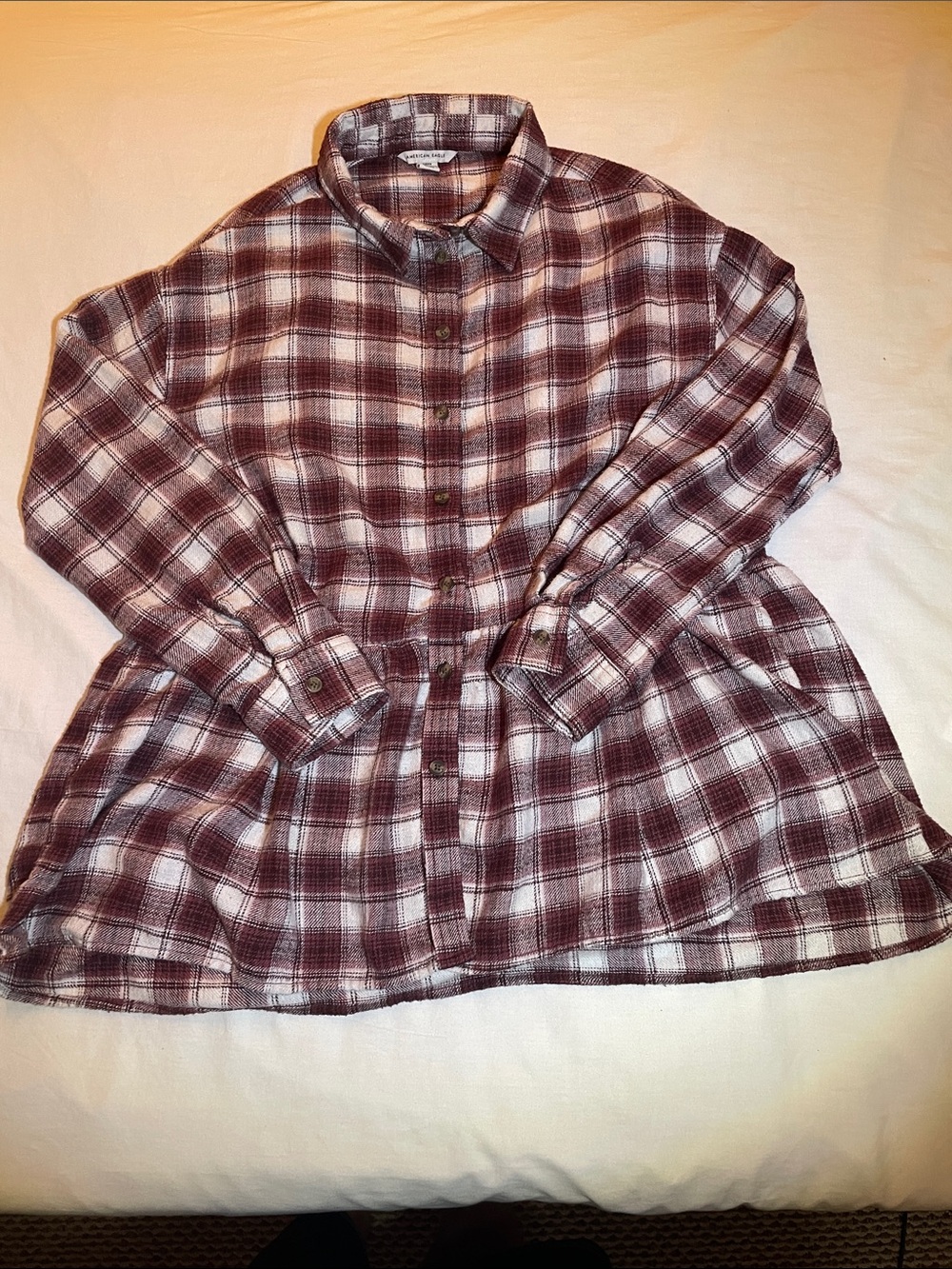 American Eagle Outfitters Burgundy and White Plaid Button-Down Tunic